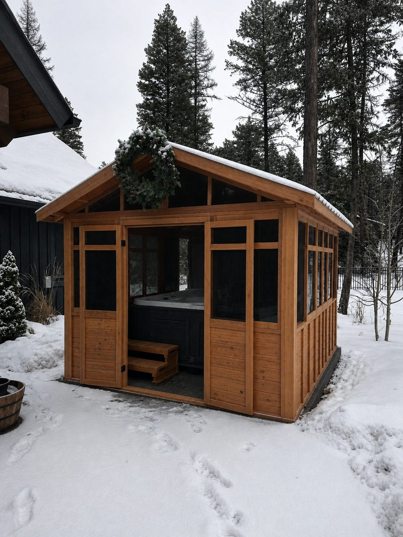 Cedar hot tub enclosure installation