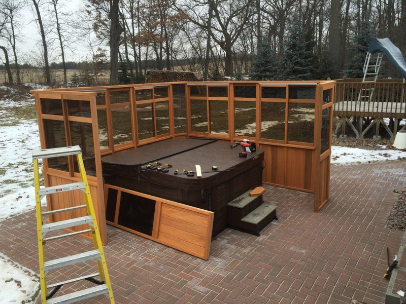 Cedar hot tub enclosure installation
